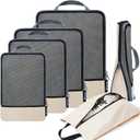 BAGAIL 4 Set/6 Set/8 Set Compression Packing Cubes Travel Accessories Expandable Packing Organizers(Beige HalfMesh 6 Set) (6-Beige)