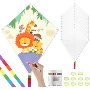 DIY Blank Kites for Kids in Bulk, Kite Making Kit for Kids, 23.6in Bulk Blank Diamond Kites for Painting with Hand Grips, 98ft Strings & 12-Color Pen - Easy to Fly Kite for Kid
