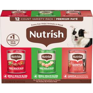 Nutrish Gentle Digestion and Whole Health Blend Premium Paté Variety Pack Wet Dog Food, 13 oz. Can, Pack of 12 BBD Feb 17 2028