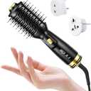 Dual Voltage(100~250V) Mini Hair Dryer Brush with European Plug Adapter for International Travel, Europe Travel Essentials for Women (Black)