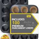 Bake Choice 2 Pack Muffin Pan for Baking, Standard Cupcake Pan includes 100 Natural Cupcake Liners, Muffin Tin Nonstick 12 Cup, Baking Pans Set, Carbon Steel Baking Supplies