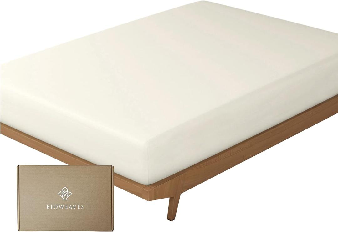 BIOWEAVES 100% Organic Cotton 1 Twin Fitted Sheet Only | 300 Thread Count Sateen Weave GOTS Certified with Deep Pocket - Undyed Natural