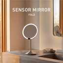 simplehuman Sensor Mirror Fold, 5'' with 10X Magnification, Round Rechargeable Travel Makeup Mirror, Tru-Lux® Full-Spectrum Light, Adjustable Brightness & Height, Brushed Stainless Steel