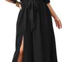 SCOMCHIC Womens Plus Size Formal Maxi Dress Off The Shoulder Wedding Guest Cocktail A-Line Split Long Dress with Pockets, XL