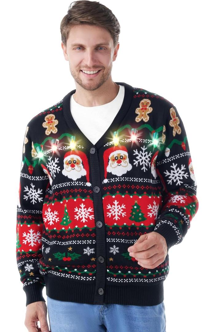 Giggling Getup Men Ugly Christmas Cardigan Sweaters, Funny Light Up Ugly Sweater for Men, Cardigan Sweater for Men XL