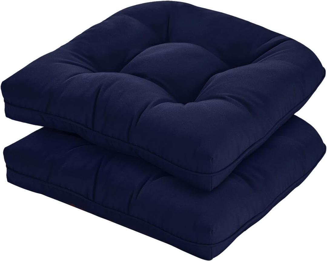 19x19 Outdoor Chair Cushions Set of 2, Tufted Wicker Patio Furniture Cushions, Thick Outdoor Seat Cushions for Lawn Chairs, Overstuffed and Water Resistant, Navy