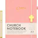 Sermon Notes Notebook with Pen & Gift Box, Guided Church Bible Journal for Christians, A5 Leather with Gold Cross | 240 Thick Pages for Study, Reflections & Prayer Notes, Pastor Gifts