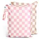 Tiny Twinkle Mess Proof Wet Bags | 2-Pack Reusable Waterproof Wet Bags for Swimsuits | Baby Clothes | Travel & Diaper Bag (Pink, Brown Checkers)