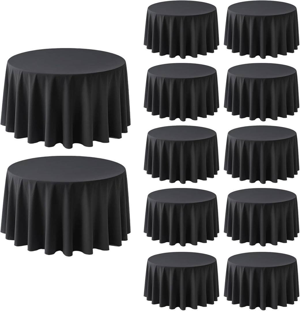 12 Pack Round Tablecloth 120 Inch Cloth Black Tablecloth for Round Tables, Washable Polyester Table Cloth Stain and Wrinkle Resistant Decorative Table Cover for Wedding Party Dining Banquet