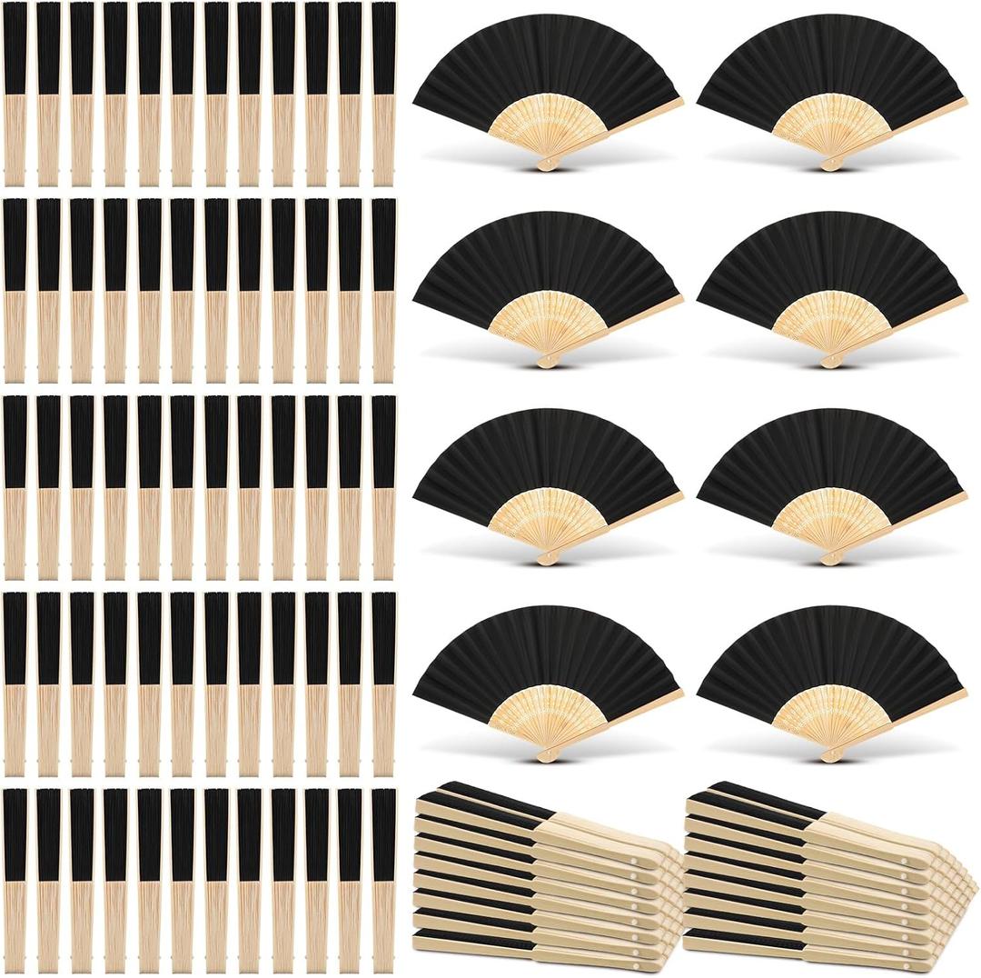 Yinkin 160 Pack Folding Fans Bamboo Handheld Folded Craft Hand Japanese Chinese Fans for Weddings Bridal Dancing Church DIY Decoration Women Gift Party Favors (Black)