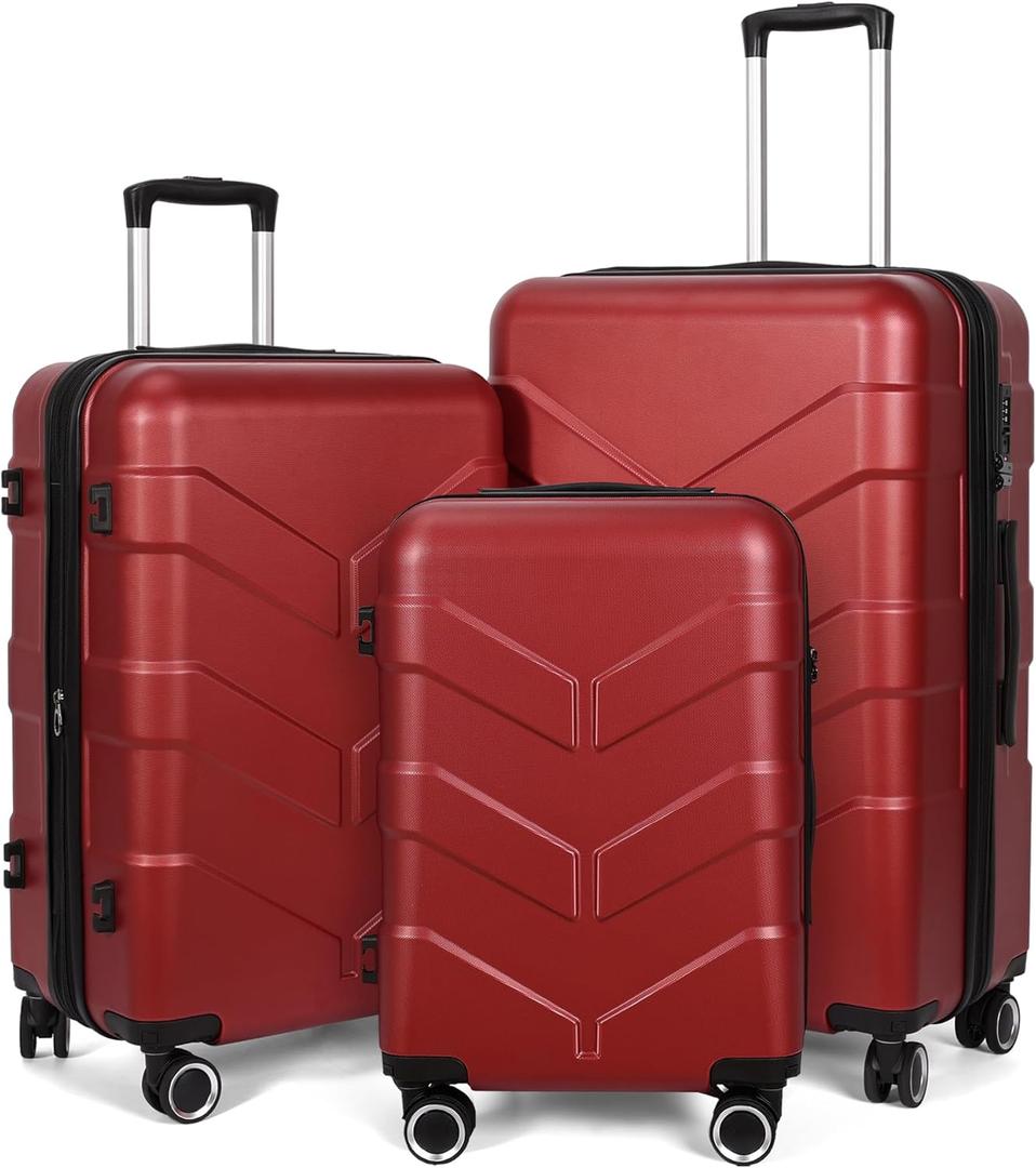 Luggage Sets 3 Piece with Spinner Wheel, Hardside Suitcase Set with TSA Lock, Expandable Travel Luggage for Women, Red (20in, 24in, 28in)