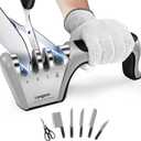 Longzon 4-in-1 Knife Sharpener [4 Stage] with a Pair of Cut-Resistant Glove,Original Premium Polish Blades, Best Kitchen Knife Sharpener Works for Fruit and Steel Knives, Scissors(Black+Silver)