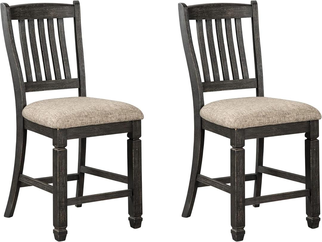 Signature Design by Ashley Tyler Creek Farmhouse 24.38" Counter Height Upholstered Barstool, Set of 2, Almost Black
