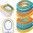 Moukeren 8 Pcs 11.8 Inch Thicker Bathroom Toilet Seat Cover Pads Soft Comfortable Toilet Seat Cushion Cover Stretchable Toilet Seat Warmer Easy Installation Cushioned Lid Covers (Bright Colors)