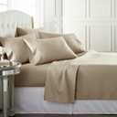 Danjor Linens Bed Sheet Set Queen Size for Hot Sleepers, Hotel Premium Sheets with 4 Pillowcases, Lightweight Brushed Microfiber Deep Pockets, Breathable Cooling 6 Piece Bedding Sets, Taupe