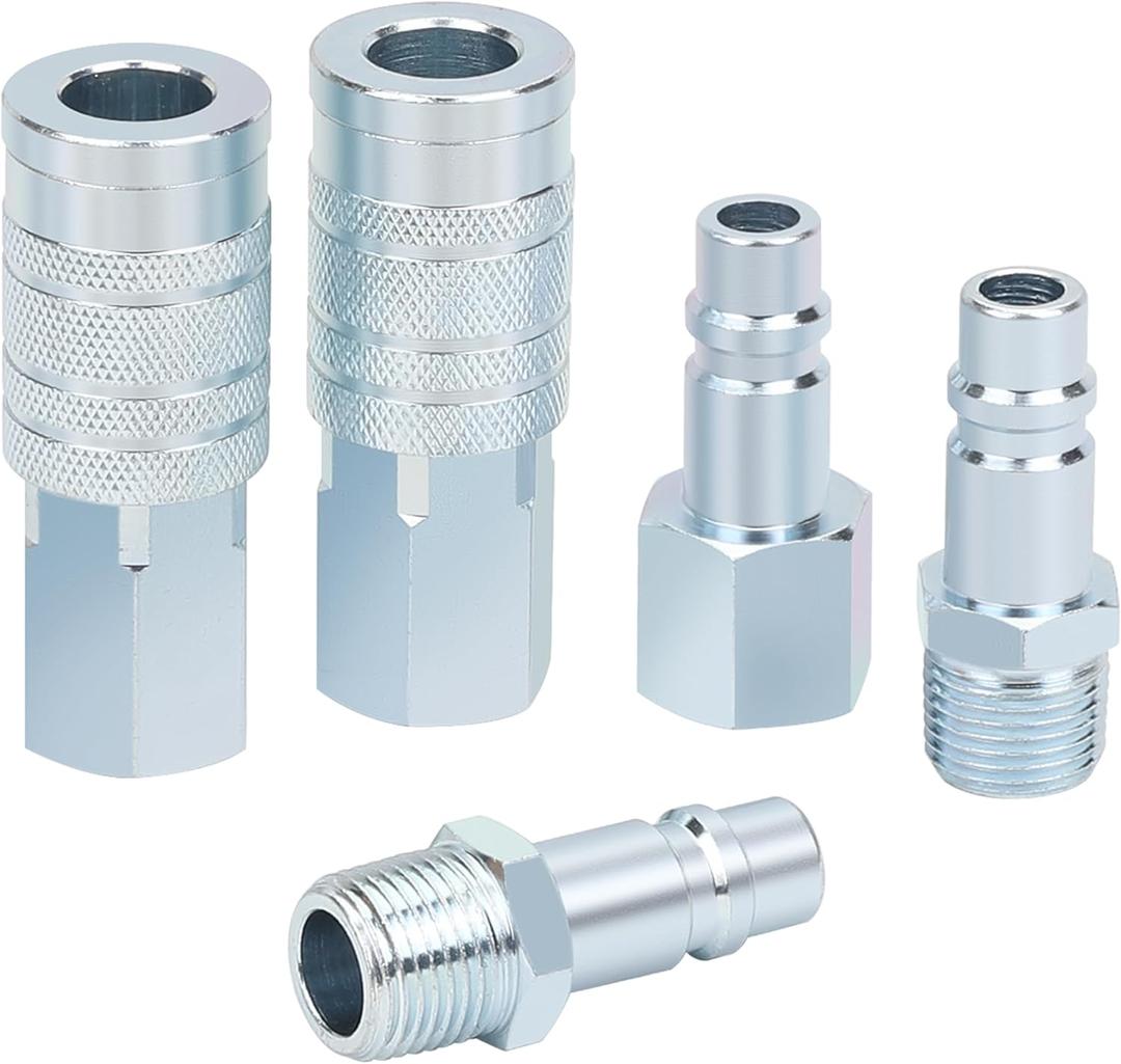 1/2 Air Hose Fittings Set, High Flow 2PCS I/M Industrial Type Coupler with 1/2 FNPT, 3PCS Plugs with 1/2 NPT, 5PCS Steel Air Compressor Accessories Quick Connect Fittings 300PSI