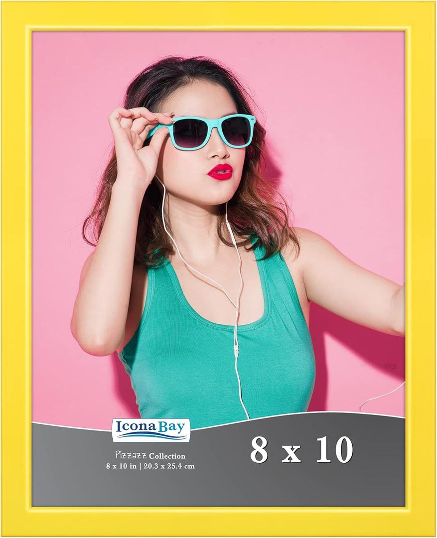 Icona Bay 8x10 Picture Frame, Yellow Colored Solid Wood Scandinavian Style Frame for Photo, Pizzazz Collection