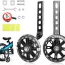 Trainer Wheels for Bicycle, Flash Mute Wheel, Heavy Duty Adjustable Bike Stabilizer for Kids with Bell and Reflective Sticker for 12 14 16 18 20 inch Single Speed Bike, Metal and Rubber, Black