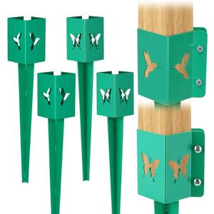 4x4 Fence Post Anchor Ground Spike - Metal Post Stake 24inch, Powder Coated Post Base for Mailbox, Pergola, Gazebo, Deck Railing, Bird Feeder (Inner Diameter 3.6 x3.6 Inch) (Butterfly with Bird)