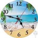 Britimes Round Wall Clock Silent Non-Ticking Battery Operated Clock 10 Inch, Palm Tropical Beach Summer Tree Home Decor for Living Room, Kitchen, Bedroom, and Office