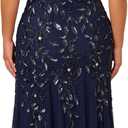Adrianna Papell Women's Bead Long Dress with Godets, Light Navy, 14W (Blue)