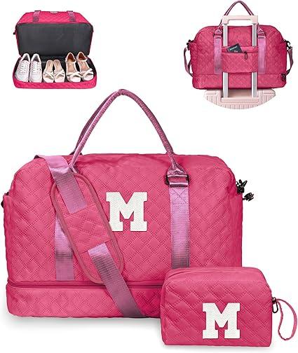 Vogewood Graduation Gifts, Weekender Bags for Women, Initial Gifts Girls Bag, Sports Gym bag for Girl Teens, Travel Overnight Sleepover Bag, Tween Girls Gift for Kids hot pink