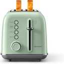 BUYDEEM DT620 2-Slice Toaster, Extra Wide Slots, Retro Stainless Steel with High Lift Lever, Bagel and Muffin Function, Removal Crumb Tray, 7-Shade Settings,Cozy Greenish