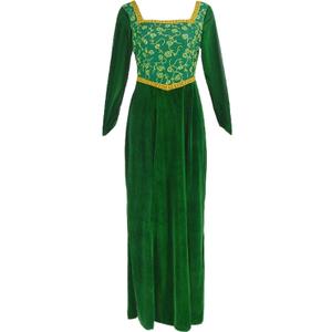 Women's Dress Costume Adult Princess Cosplay Green Velvet Gown Halloween Outfit, Green Small 