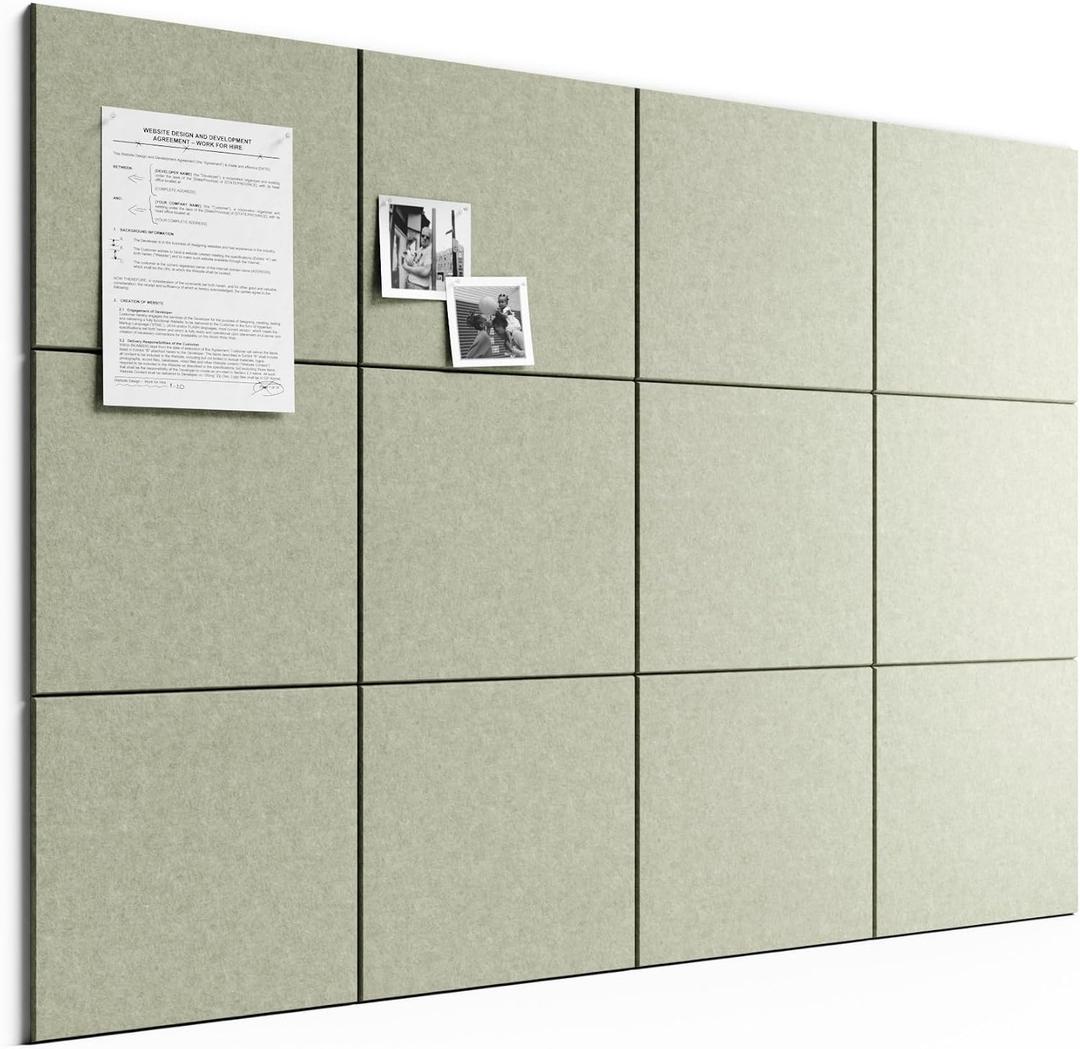 Bumusty Large Cork Board 48" x 36" Alternative - 12 Pack Felt Wall Tiles with 70 Safe Removable Adhesive Tabs, 30 Pushpins, Cork Boards for Walls Pin Board Bulletin Board Office Decor (Sage)
