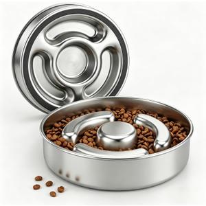 AIPERRO Slow Feeder Dog Bowl Stainless Steel, 2 Cups Metal Non-Slip Dog Food Bowls, Dogs Water Bowl for Small & Medium Sized Dogs, Fun Bloat Stop Pet Bowl for Fast Eaters, Slows Down Pets Eating