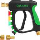 DUSICHIN Short Pressure Washer Gun Car Wash Foam Gun 1/4" Quick Connector, Power Washer Wand Sprayer Foam Green Handle with 3/8" Quick Connect, M22-14 mm and M22-15 mm Fitting,5 Nozzles DUS2701, Gun+Nozzle