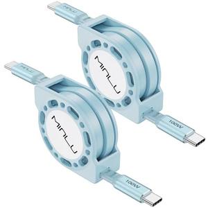 Minlu Retractable USB C to USB C Cable(4FT, 2Pack),100W USB Type C to C Charger Cord Fast Charge for iPhone 16/15 Series,MacBook Pro 2020,iPad Air 4,Samsung UItra/S24/S23 Etc Blue