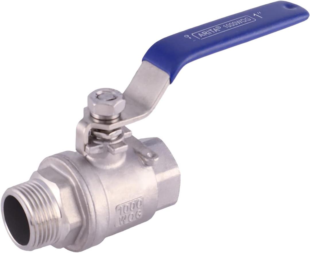 2PC Ball Valve 1", Stainless Steel 304 Full Port 1000PSI for Water, Oil & Gas, Male/Female NPT