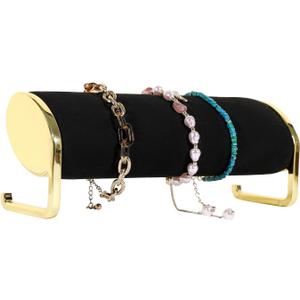 GemeShou black velvet watch stand, jewelry bracelet display stand for selling, metal bangle holder gold jewelry organizerBlack-Long