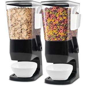 Cereal Dispenser Countertop Black 2 Pack, Dry Food Dispenser with Bowls Spoons Cutlery Box, 3.2L Cereal Containers Storage Food Dispenser, for Pantry Kitchen Organization Oatmeal Nut Granola