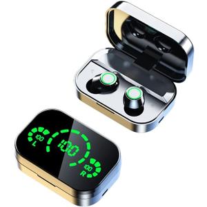 Wireless Earbuds Bluetooth 5.4, 30 Hours Playtime with LED Display Charging Case, Deep Bass Sound, IPX5 Waterproof Earphones Compatible with iPhone, Android and Laptop