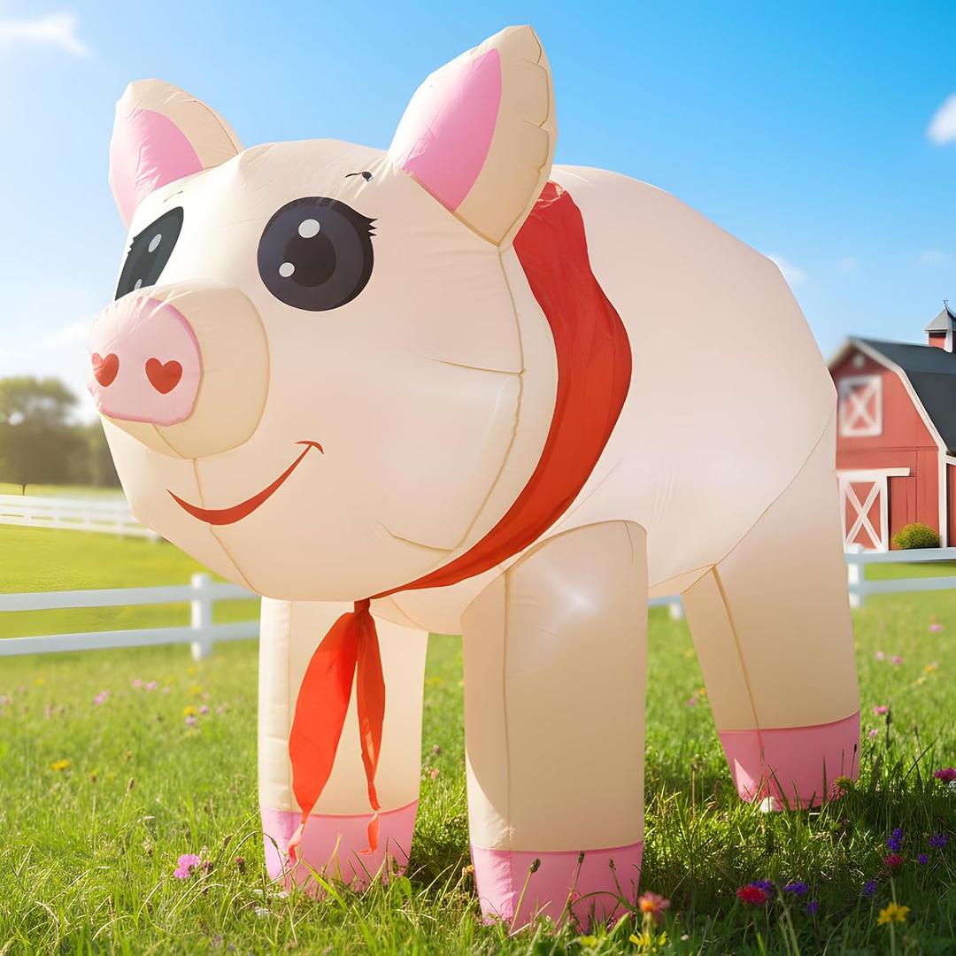 4FT Inflatables Christmas Spring Farm Ranch Blow up Animals Cute Pig Decorations with LED Light Indoor Outdoor Yard Graden Party Lawn Holiday Decor