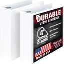 Samsill Durable 4 inch 3 Ring Binder, D Ring Binder, 100% Recycled Chipboard, White, 2 Pack