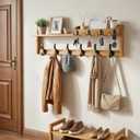 Coat Rack Wall Mount with Shelf, 27.5" Entryway Wall Hanging Shelf, Coat and Key Hanger with 10 Dual Hooks, Mail Organizer and Key Holder Hat Rack for Wall, Wood Coat Hooks with Storage