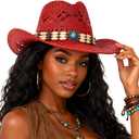 Wildarms Western Cowboy Hat for Women Men Wide Brim Woven Straw Cowboy Hat for Men Cowgirl Sun Beach Hat Decorative Bands