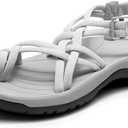 DREAM PAIRS Women's Walking Sandals With Arch Support Elastic Strap Summer Sport Athletic Casual Hiking Outdoor Sandal (7, Light Grey)