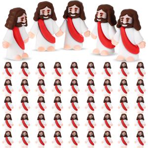 Sumind 50 Pcs Little Jesus Figures Original Design Miracle Mini Pocket Jesus to Hide and Seek Easter Egg Filling Religious Party Favors Sunday School Baptism Gifts(Red)