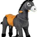 REWISS Ride On Horse Natural Mechanical Kids Real Walking Horse Small Donkey Horse Toddlers Plush Pony Riding Horse for Age 3-6 (Gray, White Steps Part, 3-6Years) (3-5years)