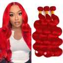 Red Human Hair Bundles Fire Red Body Wave Bundles Brazilian Virgin Remy Hair 3 Bundles 22 24 26 Inch/150g Soft And Shiny Burgundy Hair Weave