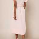 Womens Turn Down Collar Shirt Dress Short Wing Sleeve Button Down Dress Trench Coat Formal Elegant Dress With Belt(Pink-M) (Pink, M)