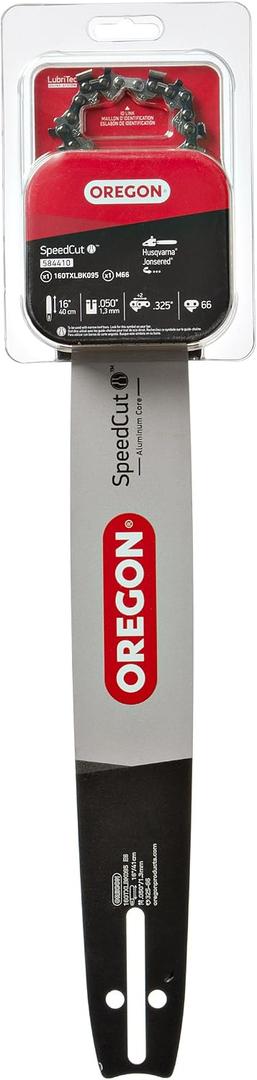 Oregon Chainsaw Guide Bar & Chain Combo, SpeedCut Replacement for Saw Chains, Bar Length 16" (40cm) with Chain Set, 0.325" Pitch, 0.050" Gauge, 66 Drive Links (584410)