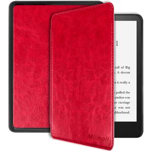 Miimall Compatible for Kindle Paperwhite 11th Generation 2021 Leather Case with Hand Strap Leather Cover Cases for Kindle Paperwhite 11th 2021 and Kindle 6.8 Inch Signature Edition 2021(Red)