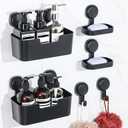 LALOBLUE Shower Caddy, Bathroom Organizers and Storage, 6 Pack Adhesive Organizers and Storage with No Drilling Hanging Shower Shelf, Removable Plastic Bathroom Accessories, Black