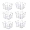 lonpute Freezer Basket Organizer, Refrigerator Metal Wire Storage Divider, Household Container Bins with Handles for Kitchen, Pantry, Cabinet, Closets - Pearl White (4pcs, 11in x 10in x 5.5in)