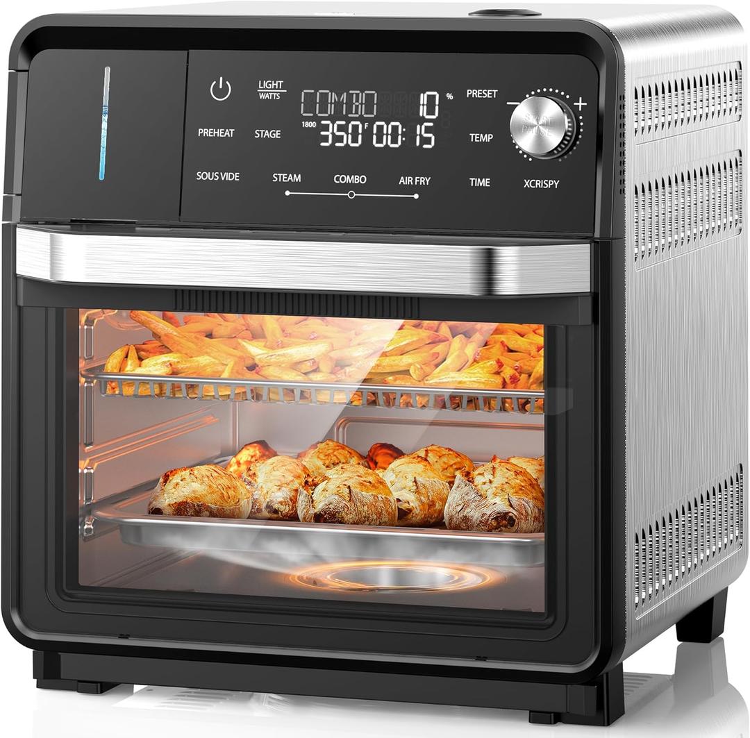 Nuwave Combi Steam Oven, Non-Toxic Stainless Steel Multi-Cooker with Air Fry, Sous Vide, Toast & More, 50-450F Precision, 120 Presets, Moisture Control, Programmable, Easy to Clean, 16 quarts
